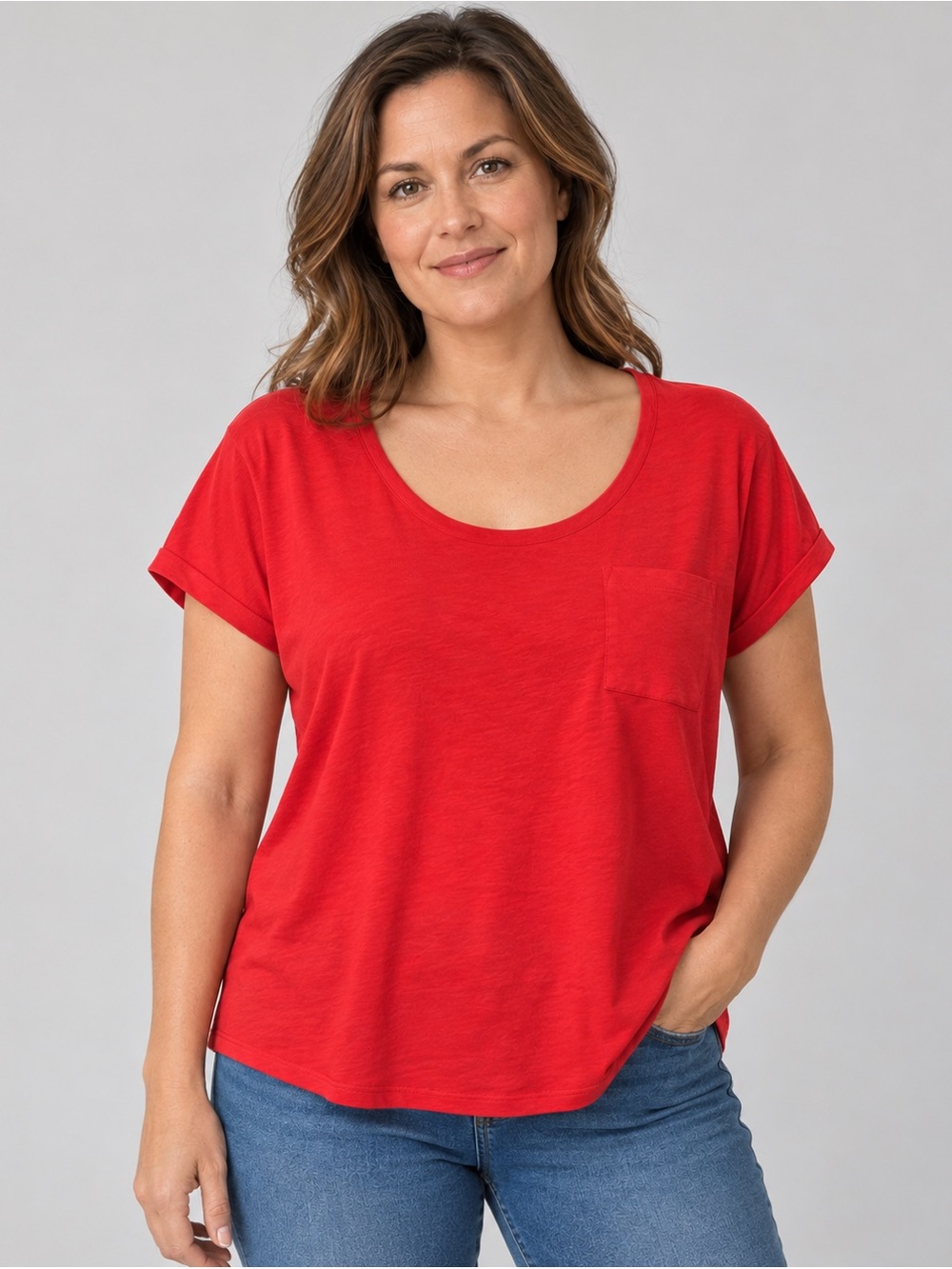 GAP Red Scoop Neck Pocket Tee - Short Sleeve